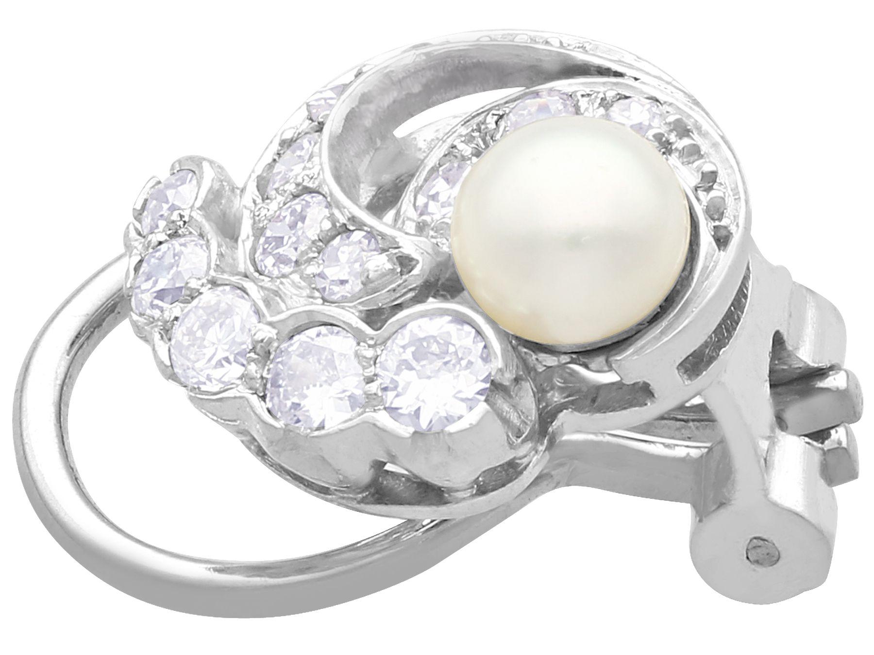 Round Cut Cultured Pearl and Diamond Platinum and White Gold Clip-On Earrings
