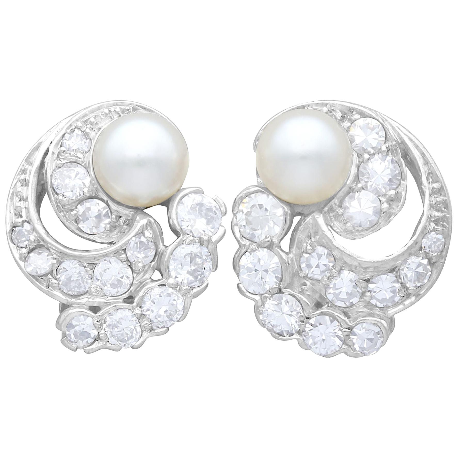 Cultured Pearl and Diamond Platinum and White Gold Clip-On Earrings