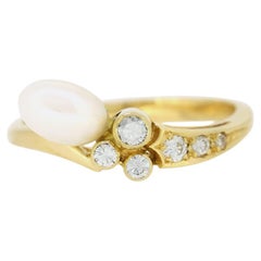 Used Cultured Pearl and Diamond Ring