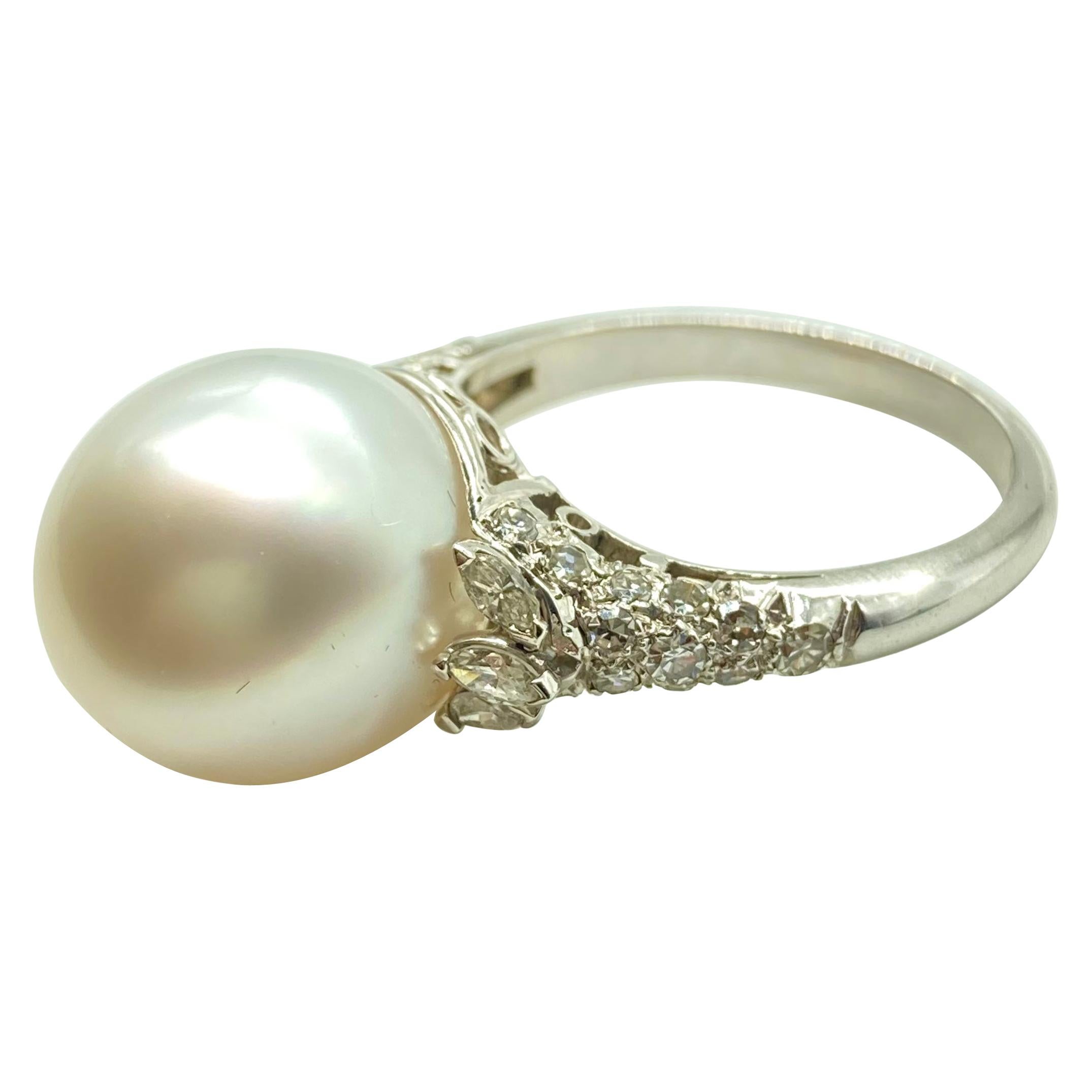 Cultured Pearl and Diamond White Gold Ring