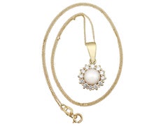 Vintage Cultured Pearl and Diamond Yellow Gold Pendant