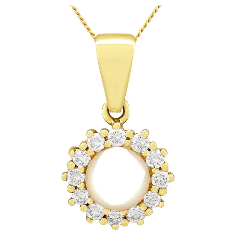 Cultured Pearl and Diamond Yellow Gold Pendant For Sale at 1stDibs