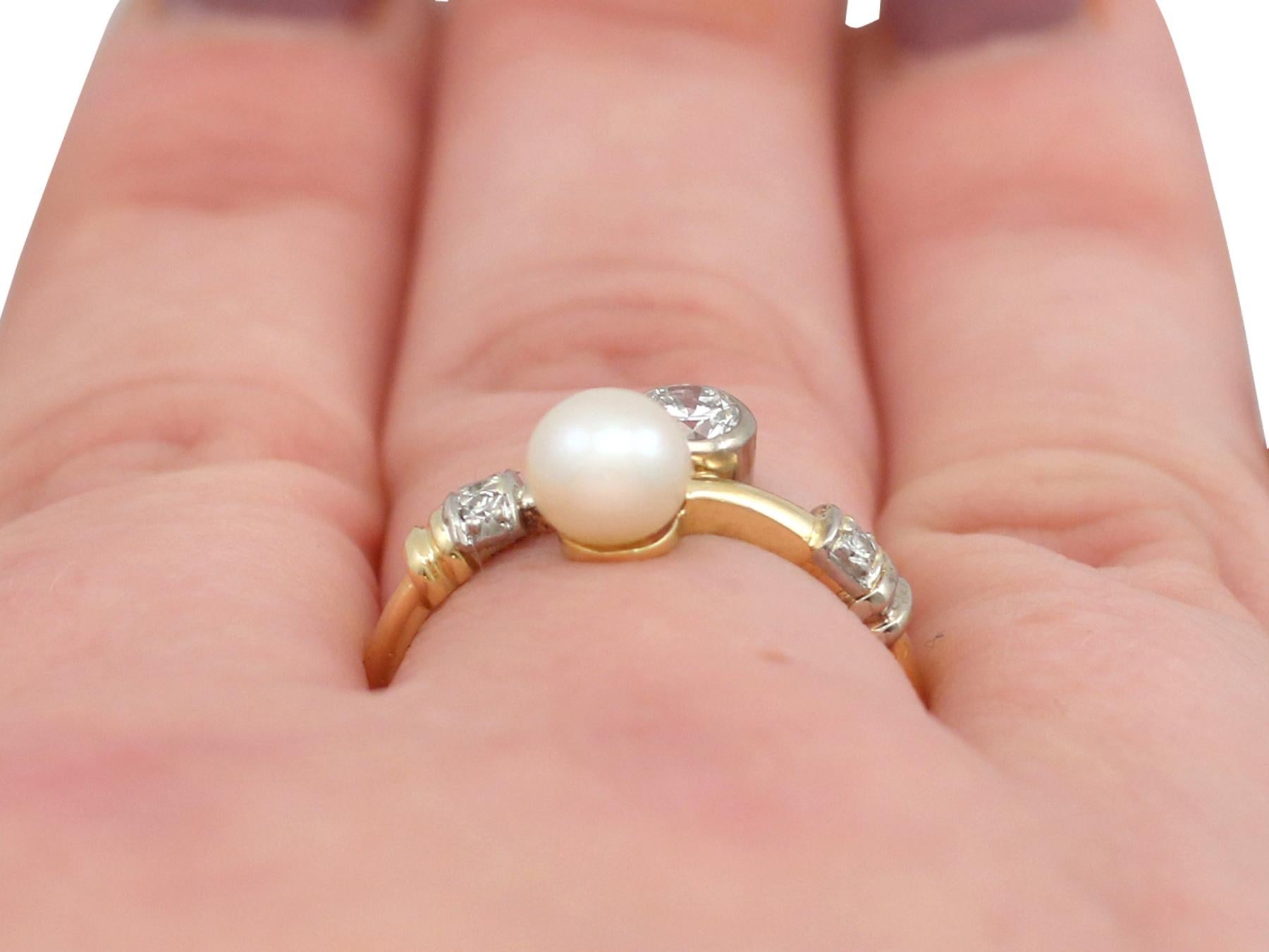 1950s Cultured Pearl and Diamond Yellow Gold Twist Ring For Sale 4