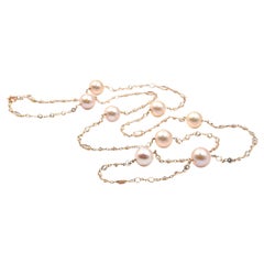 Cultured Pearl and Faceted White Topaz 14 Karat Rose Gold by The Yard Necklace