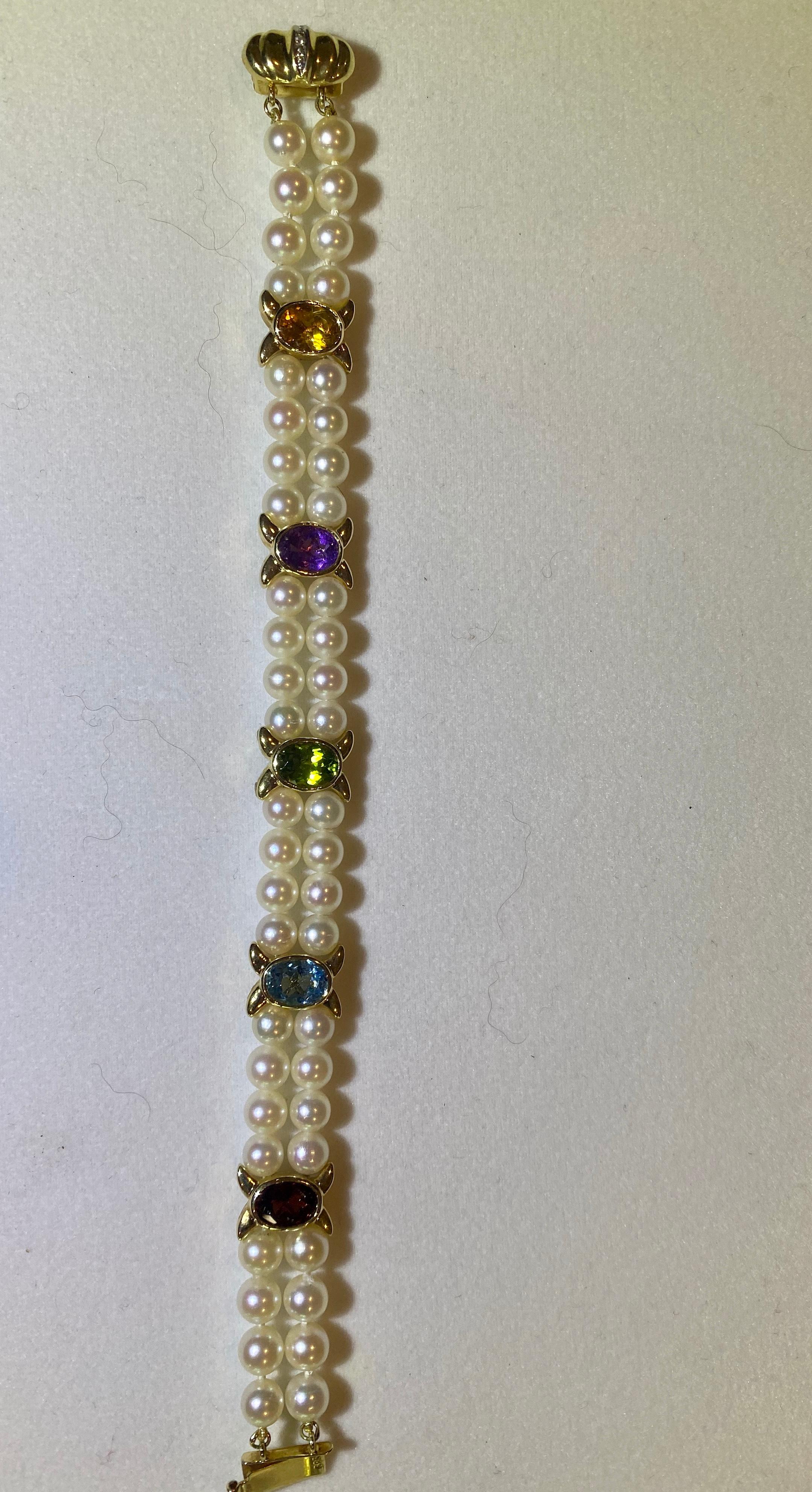 Cultured Pearl and Semi Precious Stone Double Strand Bracelet In New Condition For Sale In Spartanburg, SC