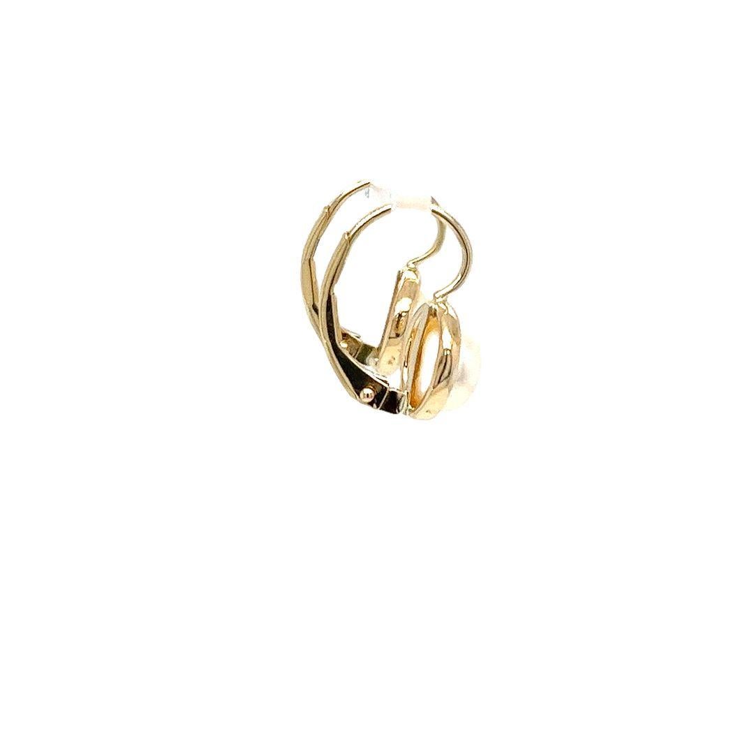 Round Cut Cultured Pearl and Yellow Gold Drop Earrings