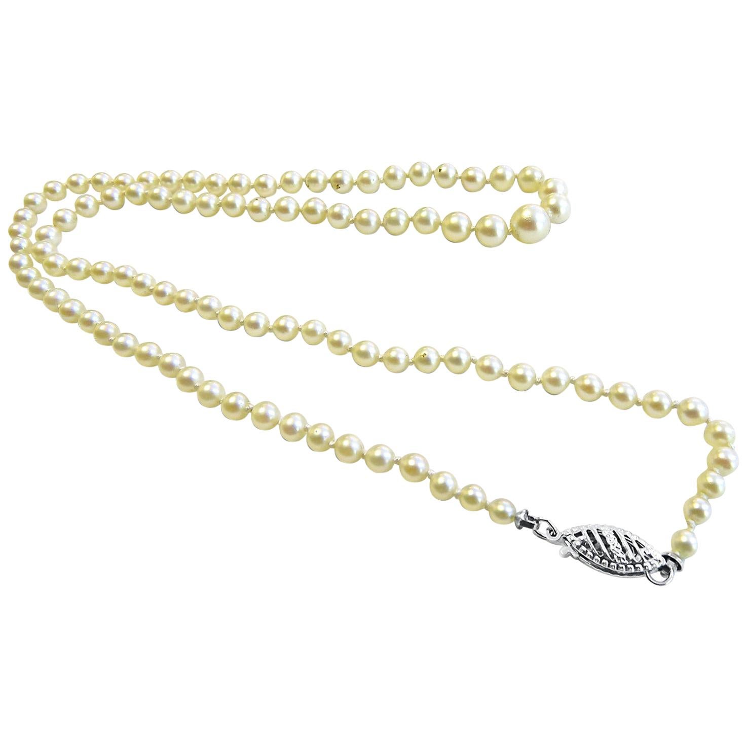 Cultured Pearl Antique Necklace Graduated 14 Karat Lock For Sale