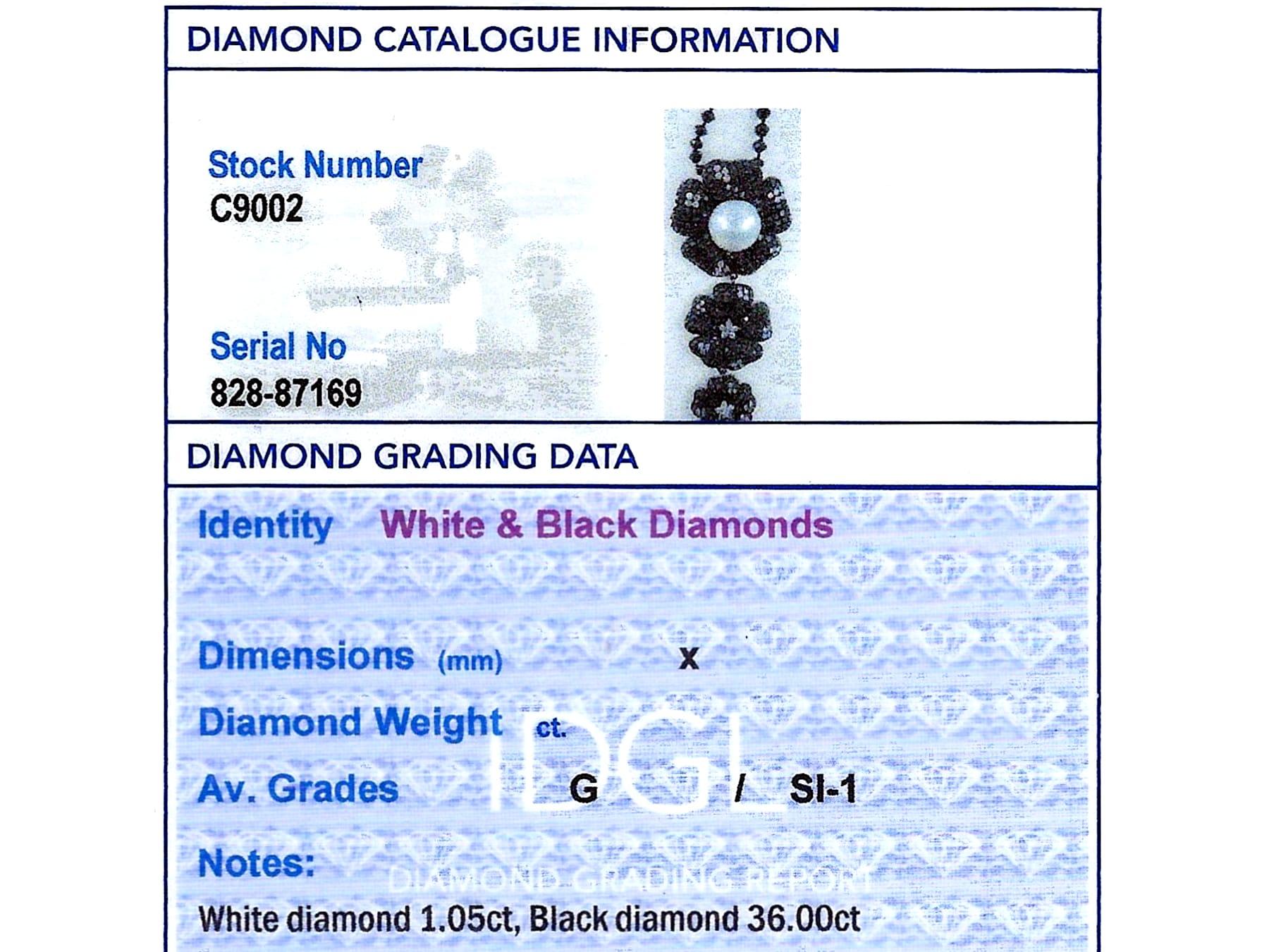 Cultured Pearl, Black Diamond, White Diamond, 18k Oxidised White Gold Pendant For Sale 6