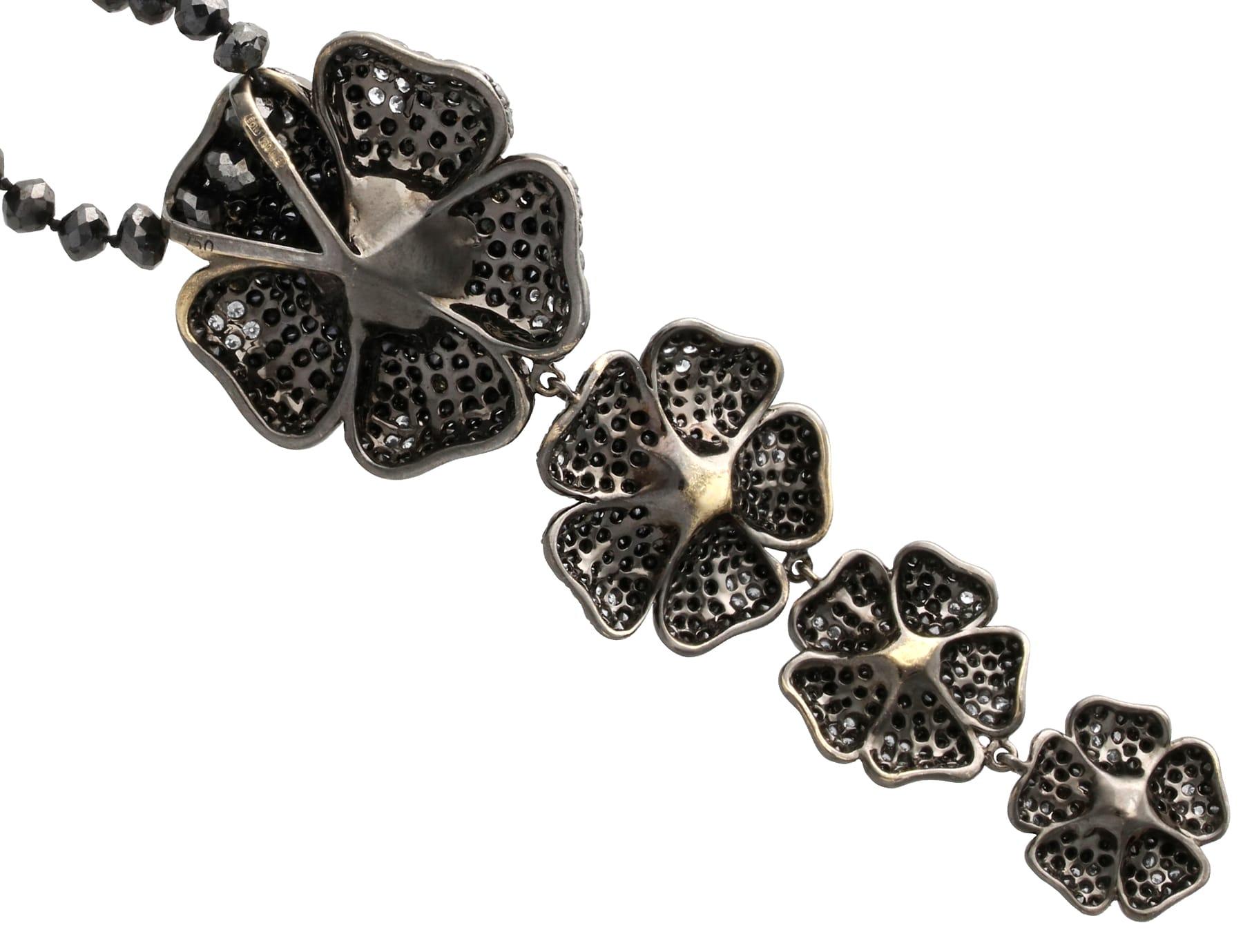 Cultured Pearl, Black Diamond, White Diamond, 18k Oxidised White Gold Pendant For Sale 2