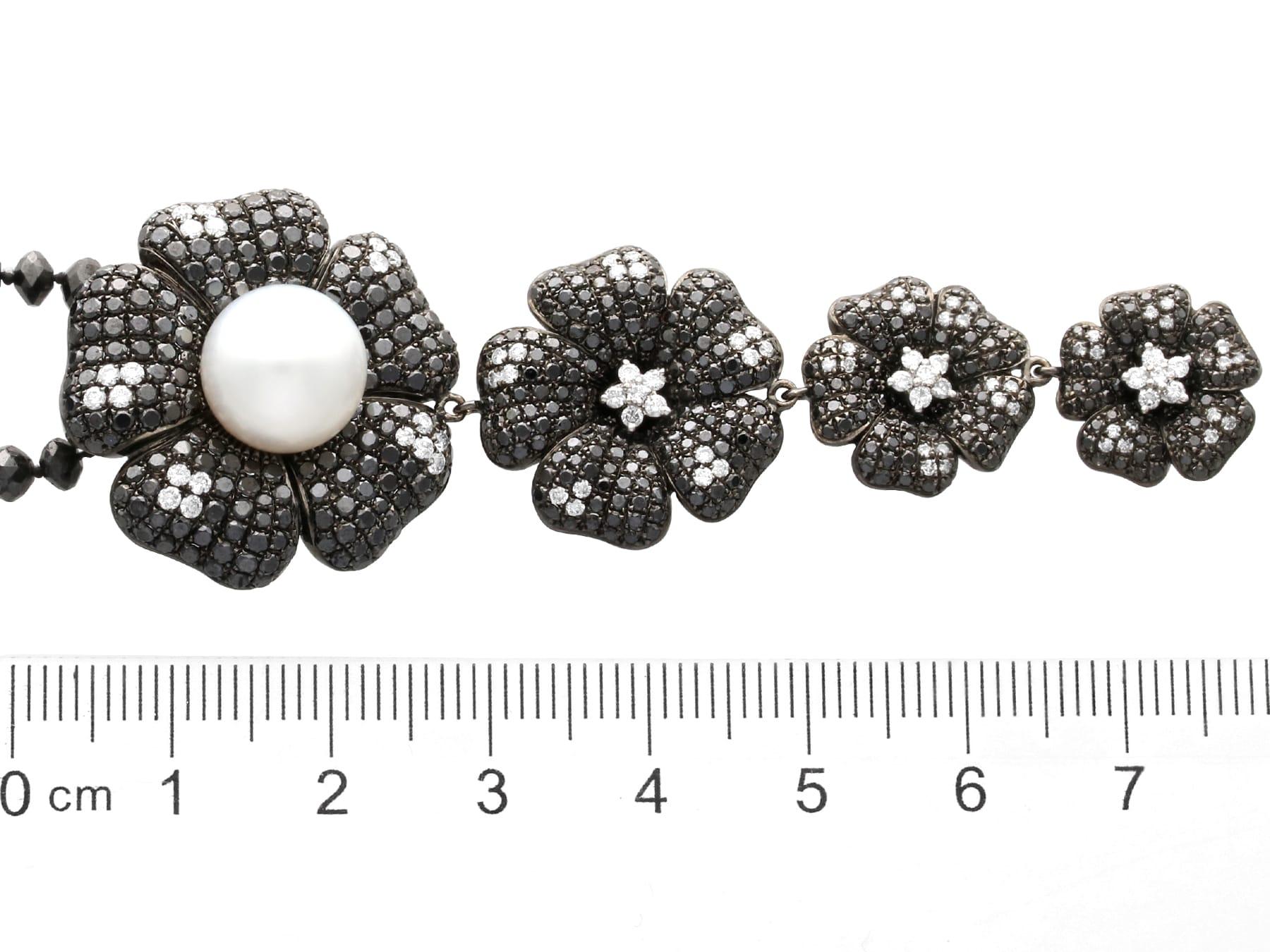 Cultured Pearl, Black Diamond, White Diamond, 18k Oxidised White Gold Pendant For Sale 3