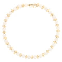 Cultured Pearl Bracelet, 14 Karat Yellow Gold Link Women's
