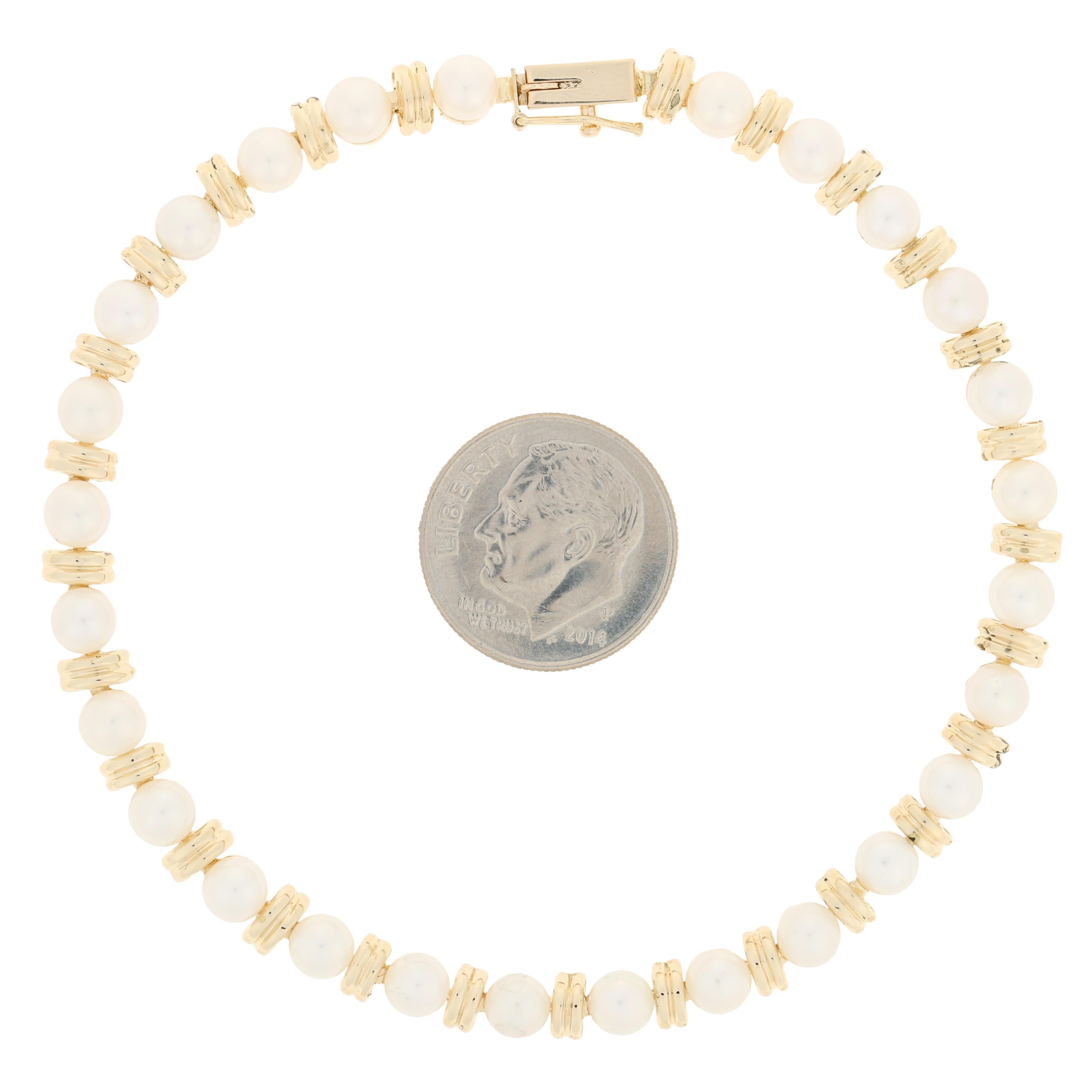 Cultured Pearl Bracelet, 14 Karat Yellow Gold Link Women's 1