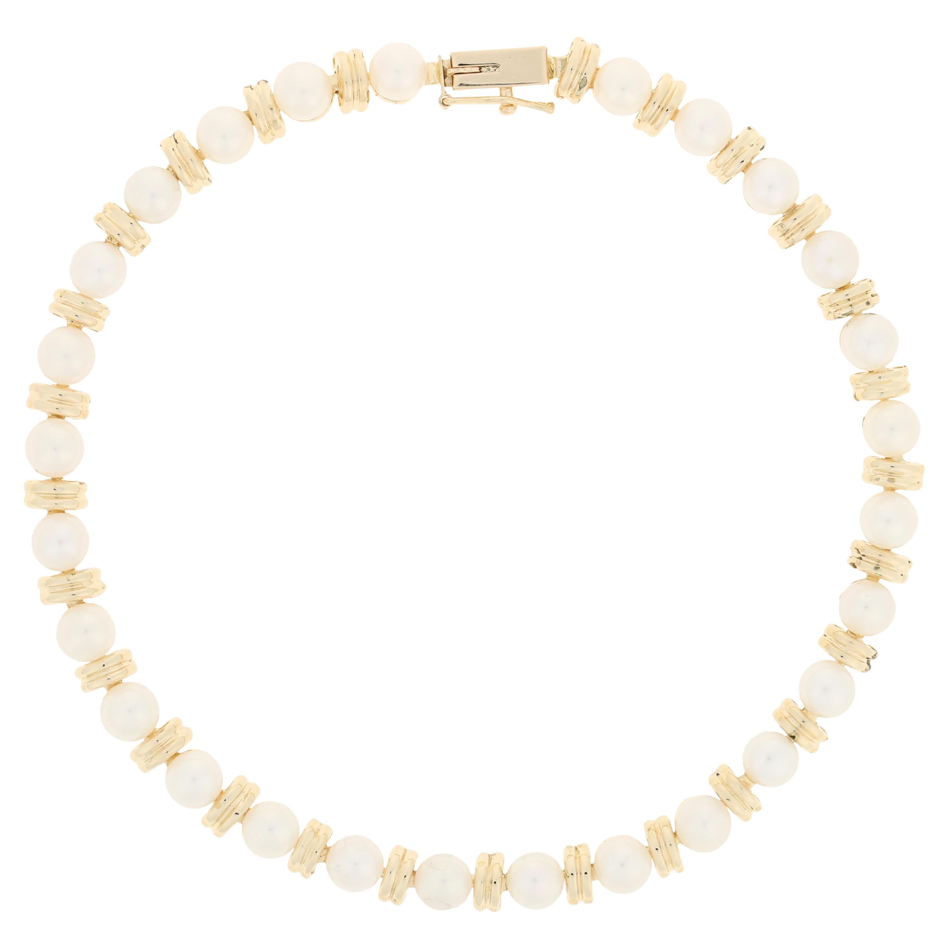 Cultured Pearl Bracelet, 14k Yellow Gold Link Women's