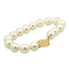 Cultured Pearl Bracelet with 14K Yellow Gold Round Filigree Clasp 7.25"