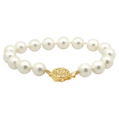 Cultured Pearl Bracelet with 14K Yellow Gold Round Filigree Clasp 7.25"