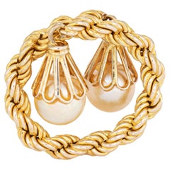 Cultured Pearl Charm Ring 70s Vintage 14k Yellow Gold Rope Flex Band Sz 6