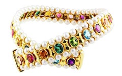 Cultured Pearl, Diamond and Colored Stone Choker Necklace