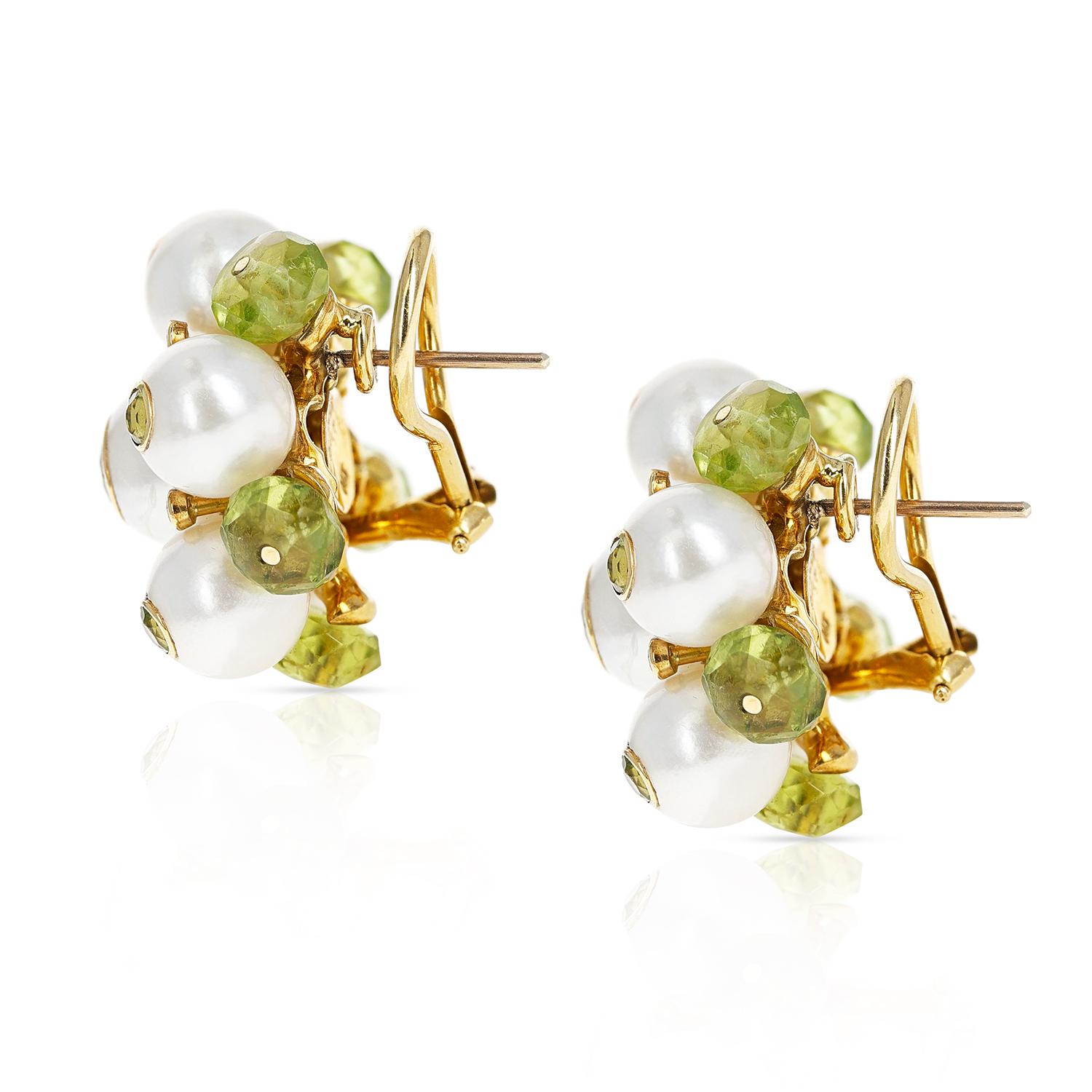 Zuchtperlen-, Diamant- und Peridot-Ohrringe aus 18 Karat Gold von Trianon im Zustand „Hervorragend“ im Angebot in New York, NY