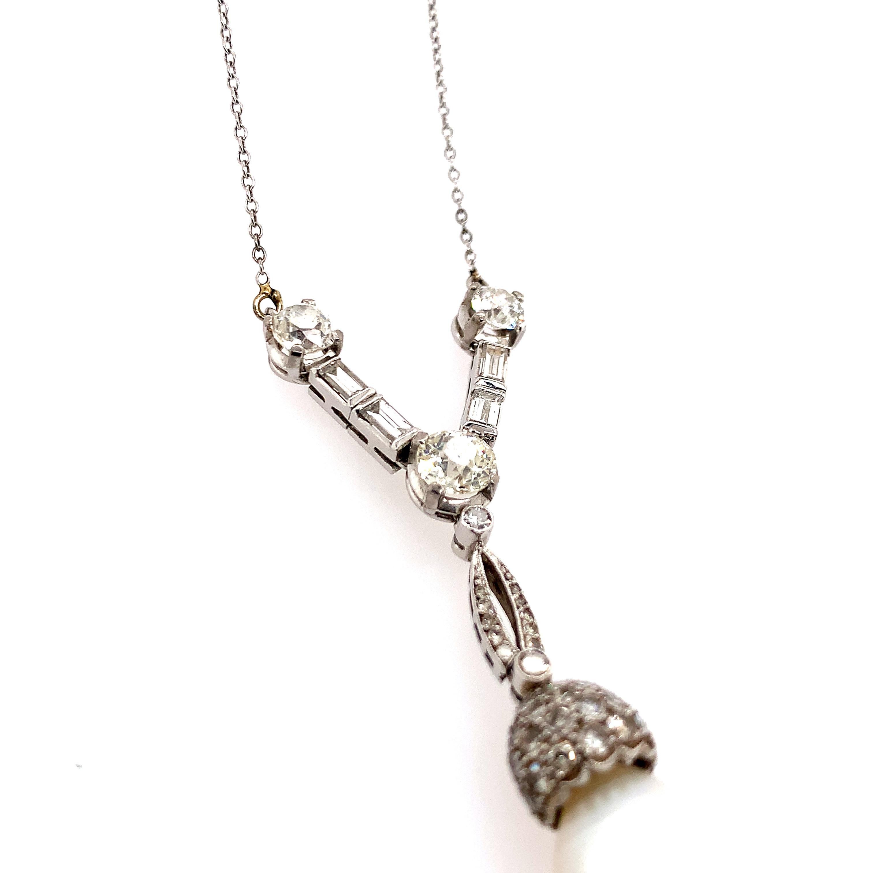 Women's Cultured Pearl, Diamond and Platinum Necklace For Sale