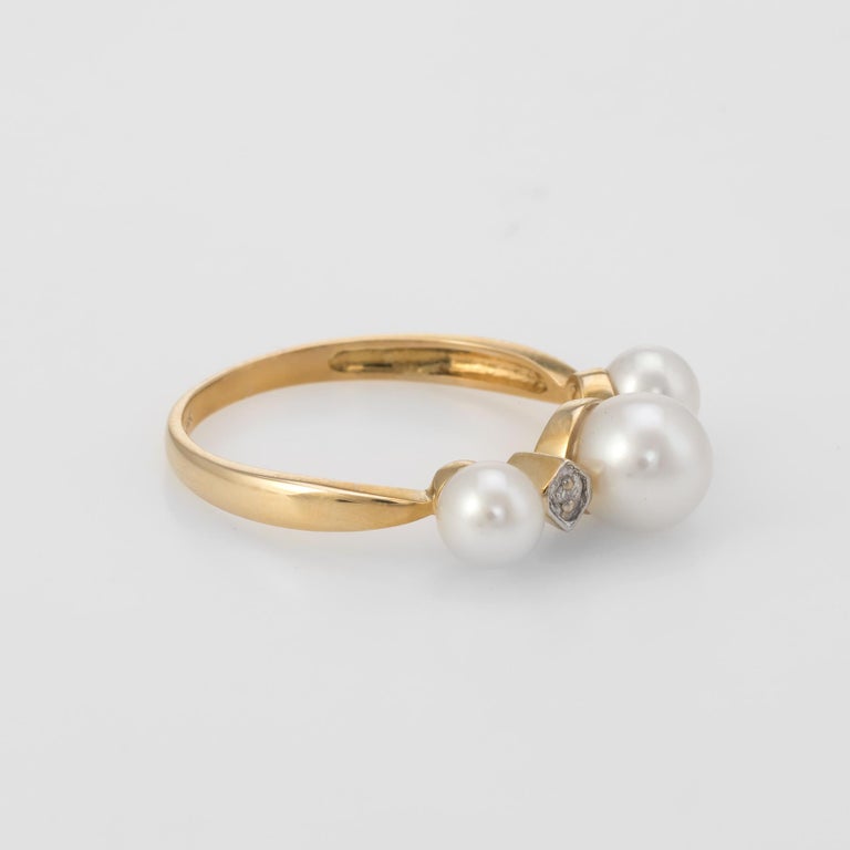 Modern Cultured Pearl Diamond Band Ring 14 Karat Yellow Gold Fine Jewelry