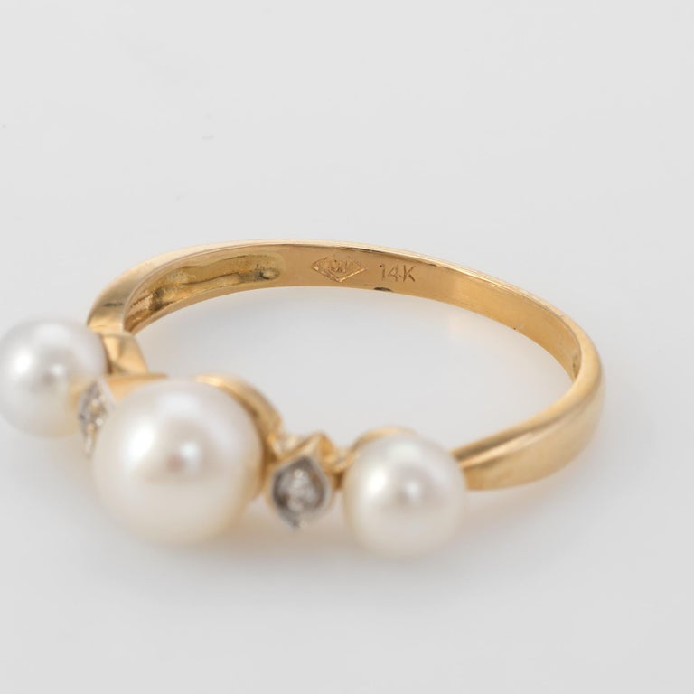 Cultured Pearl Diamond Band Ring 14 Karat Yellow Gold Fine Jewelry 2