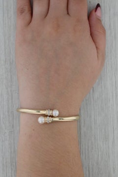 Zuchtperle Diamant Bypass Armreif 14k Gelbgold 6,5"