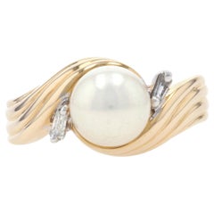 Cultured Pearl & Diamond Bypass Ring, 14k Yellow Gold