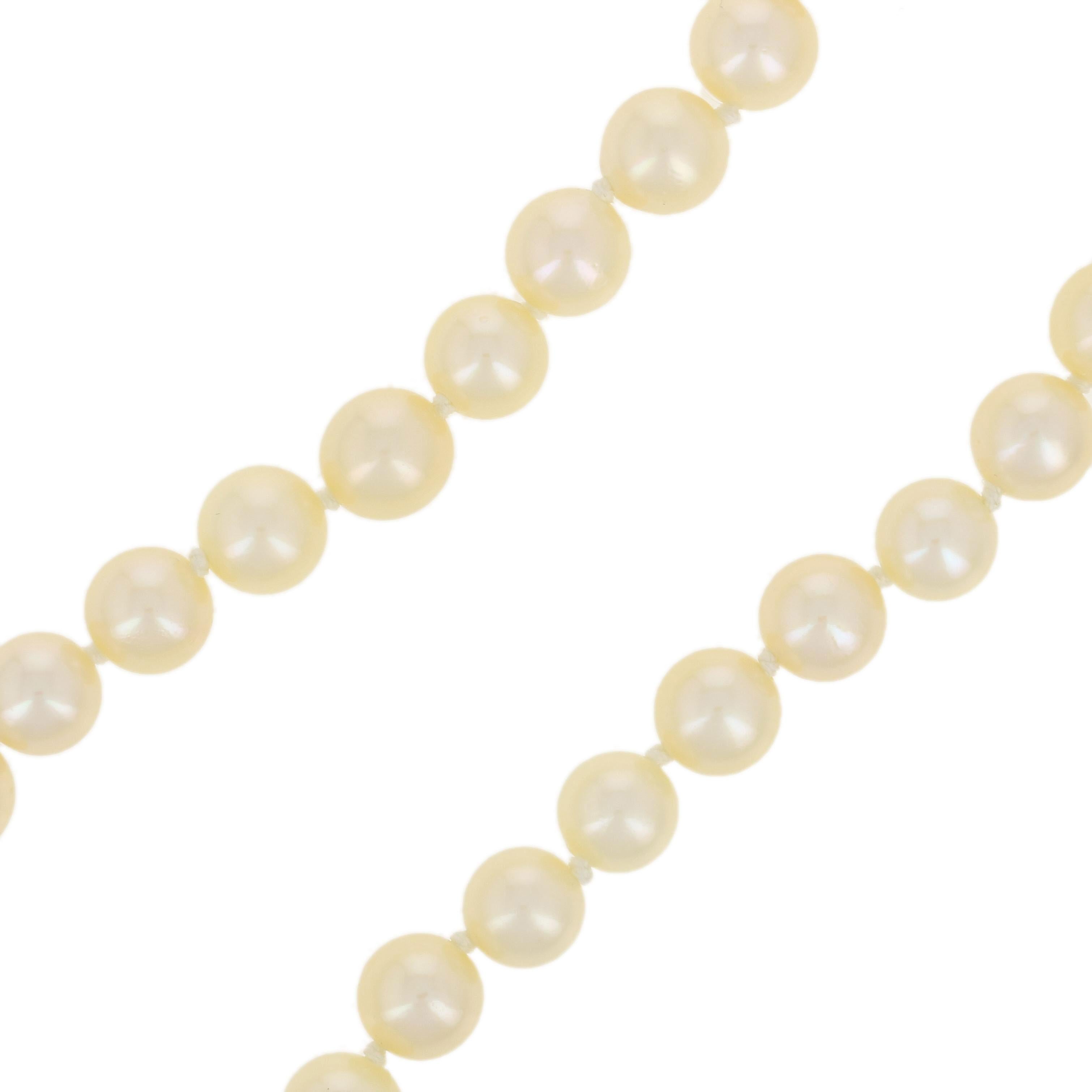 Bead Cultured Pearl & Diamond Necklace, 18k Gold Knotted Strand For Sale