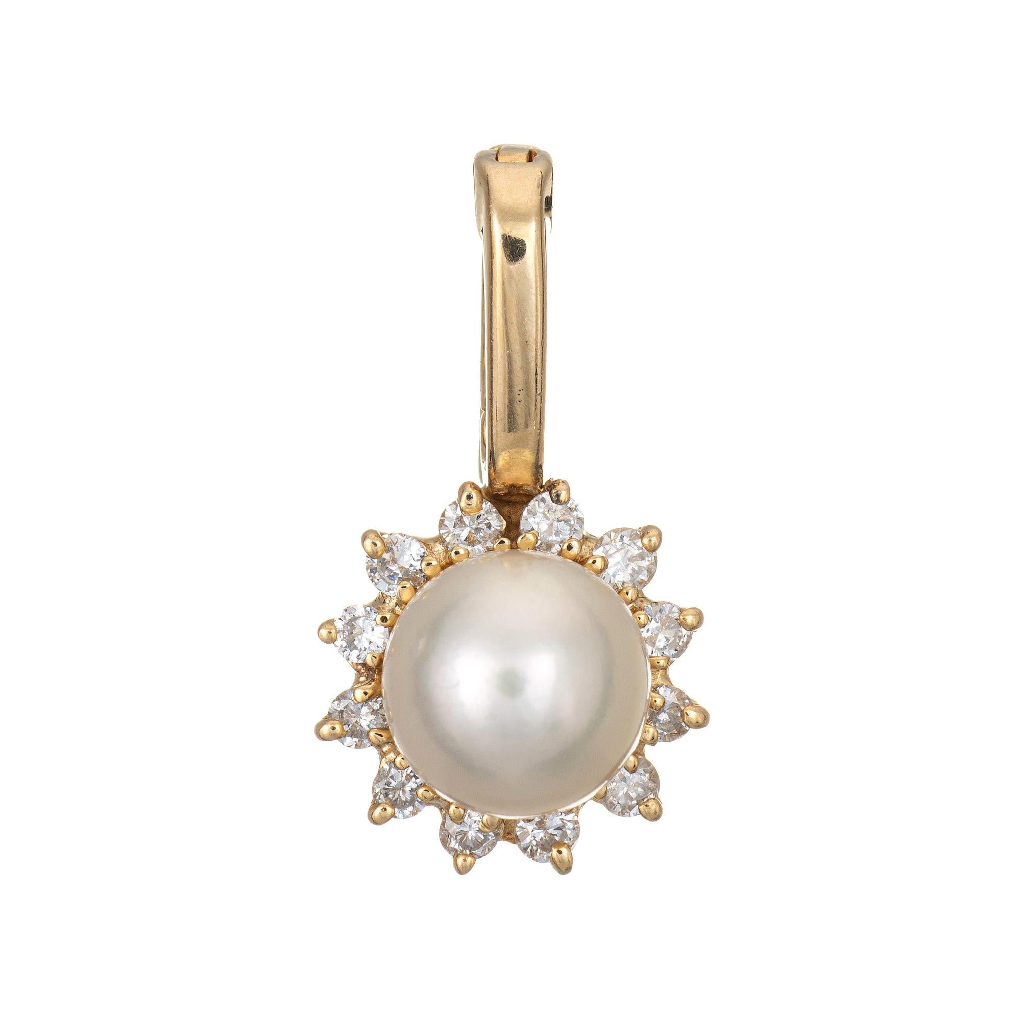 Cultured Pearl Diamond Pendant Small Vintage 14k Yellow Gold Estate Jewelry