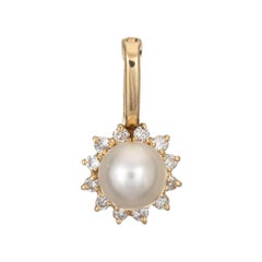 Zuchtperlen-Diamant-Anhänger Kleiner Vintage 14k Gelbgold Nachlassschmuck