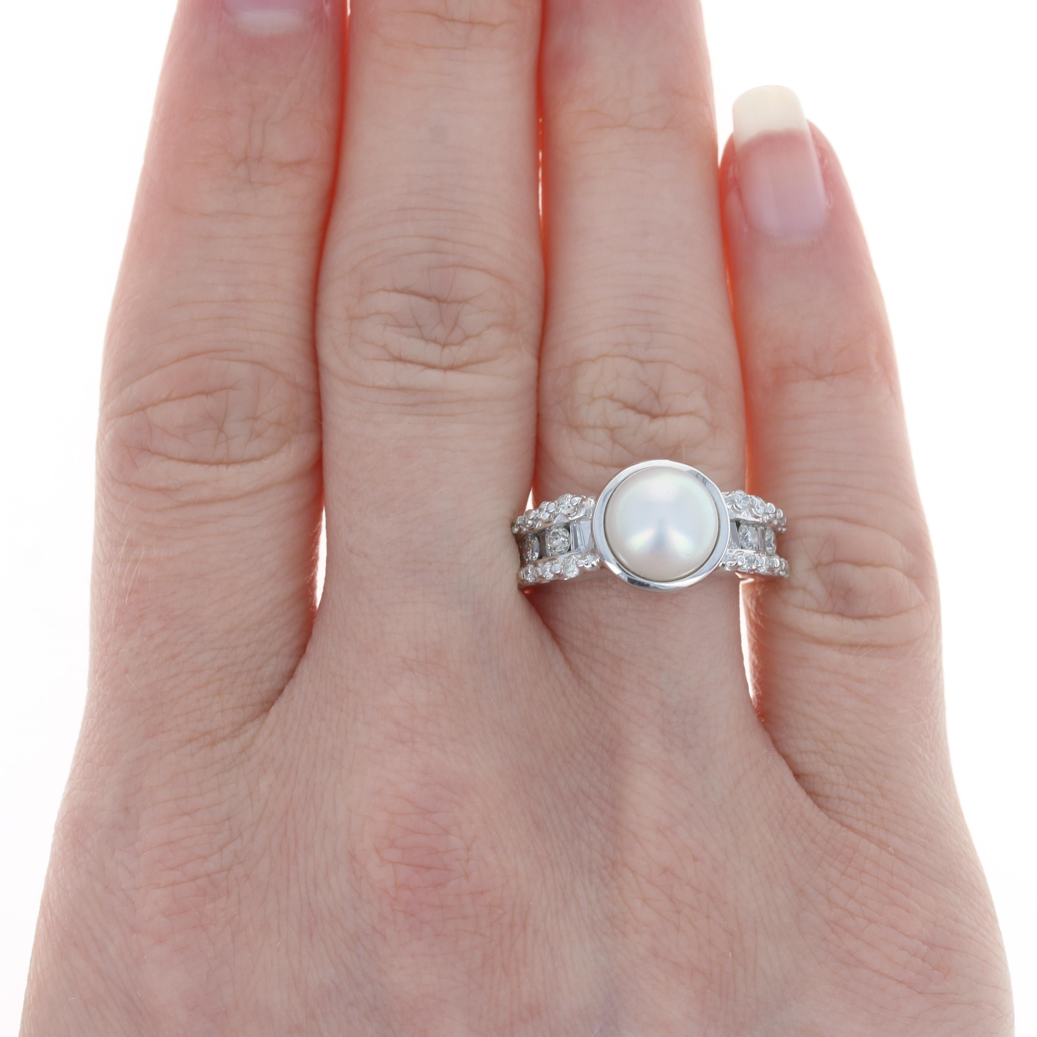 Cultured Pearl & Diamond Ring, 14k White Gold Women's 2