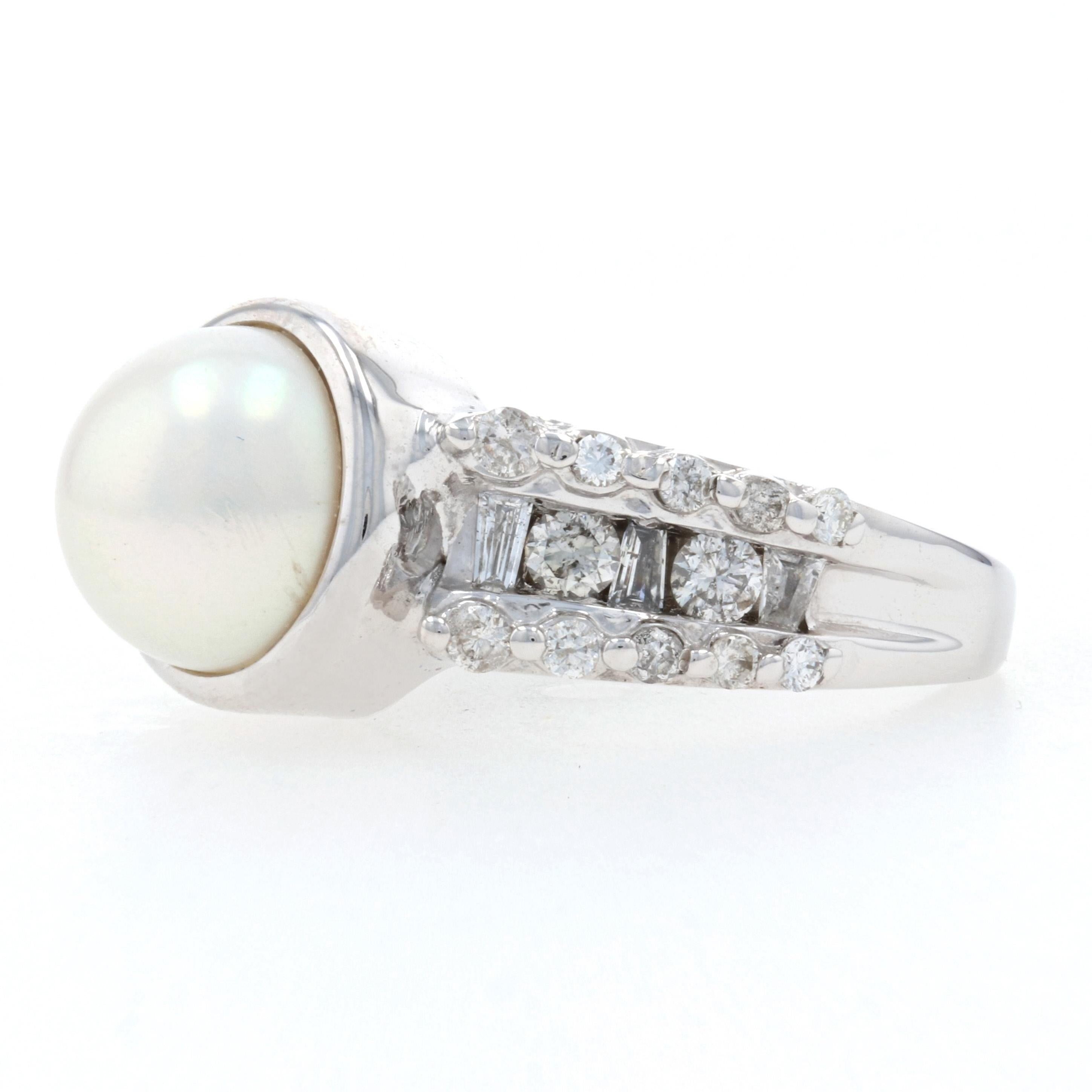 Cultured Pearl & Diamond Ring, 14k White Gold Women's 3