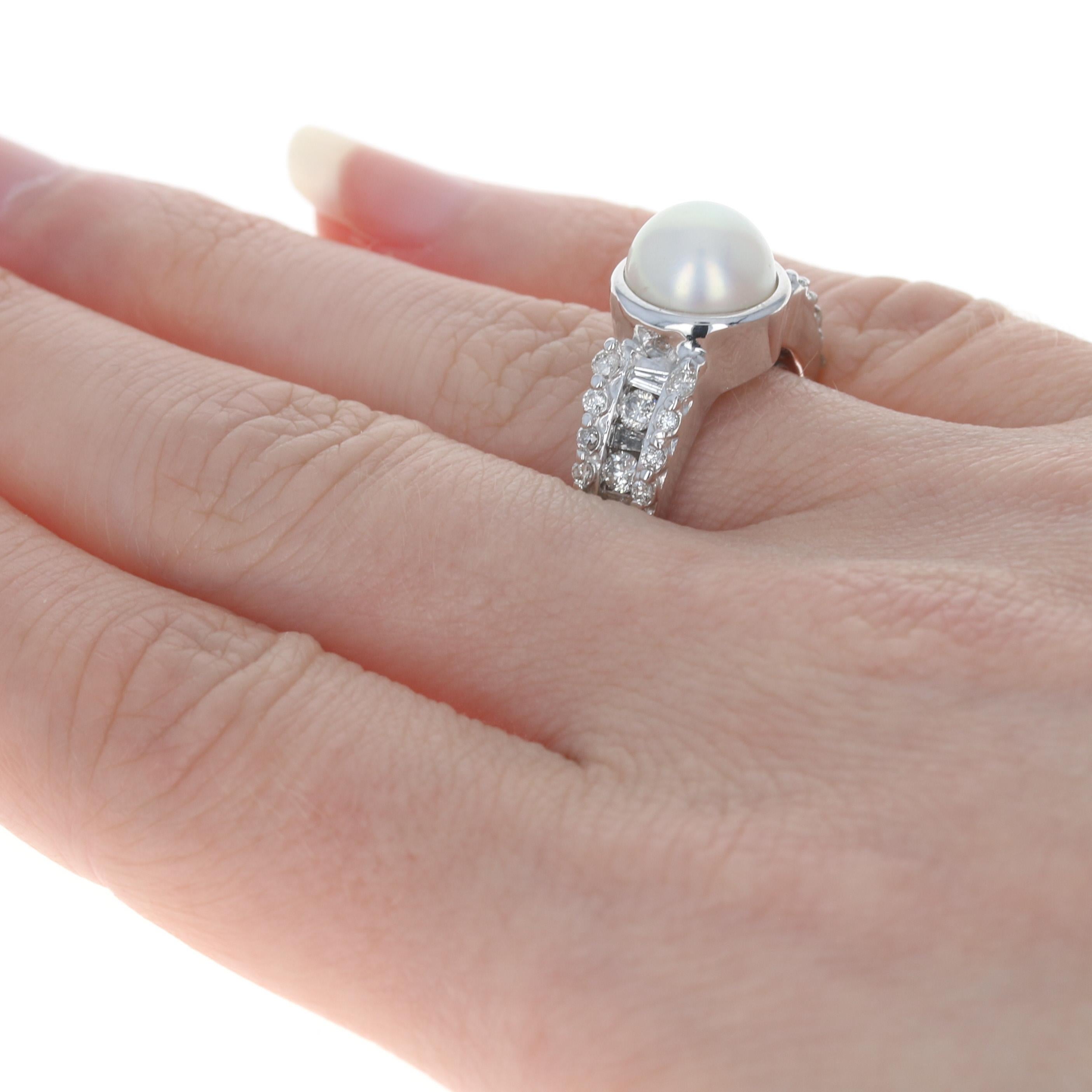 Cultured Pearl & Diamond Ring, 14k White Gold Women's 4