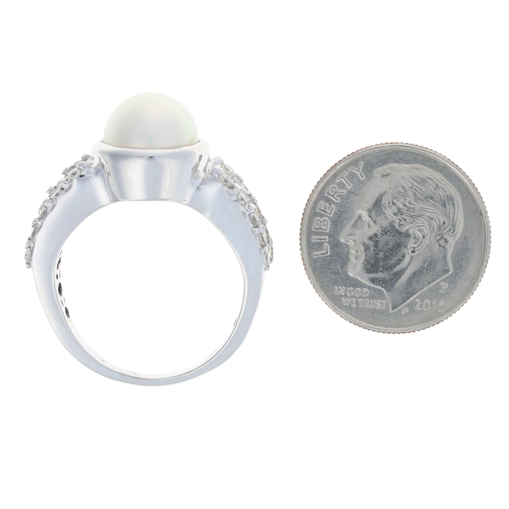 Cultured Pearl & Diamond Ring, 14k White Gold Women's 5