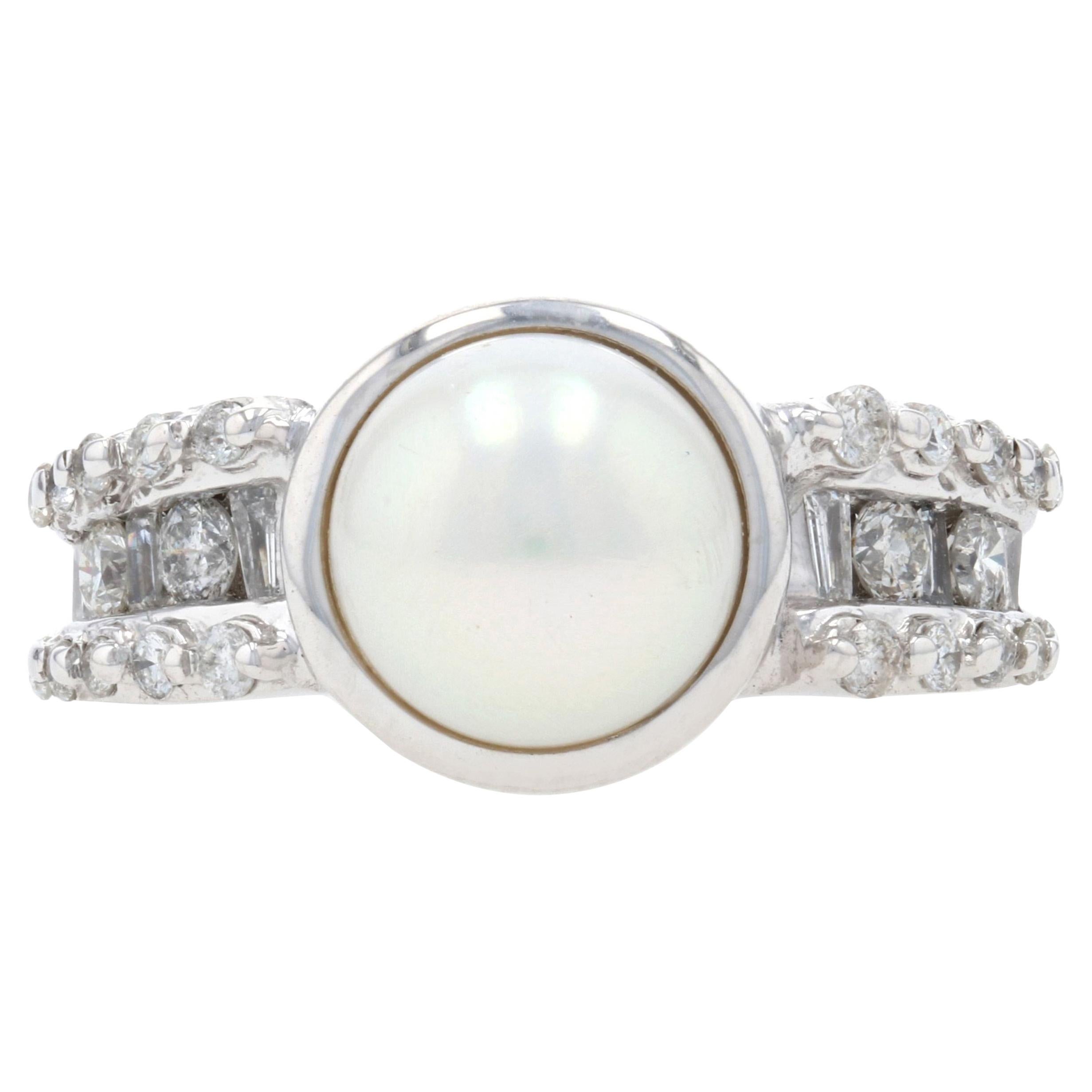 Cultured Pearl & Diamond Ring, 14k White Gold Women's