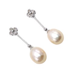 Cultured Pearl Diamond White Gold Earrings