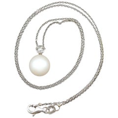Vintage Cultured Pearl Diamond 18K White Gold Necklace