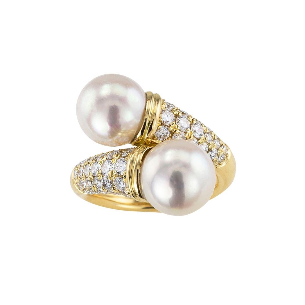 Contemporary Cultured Pearl Diamond Yellow Gold Bypass Ring