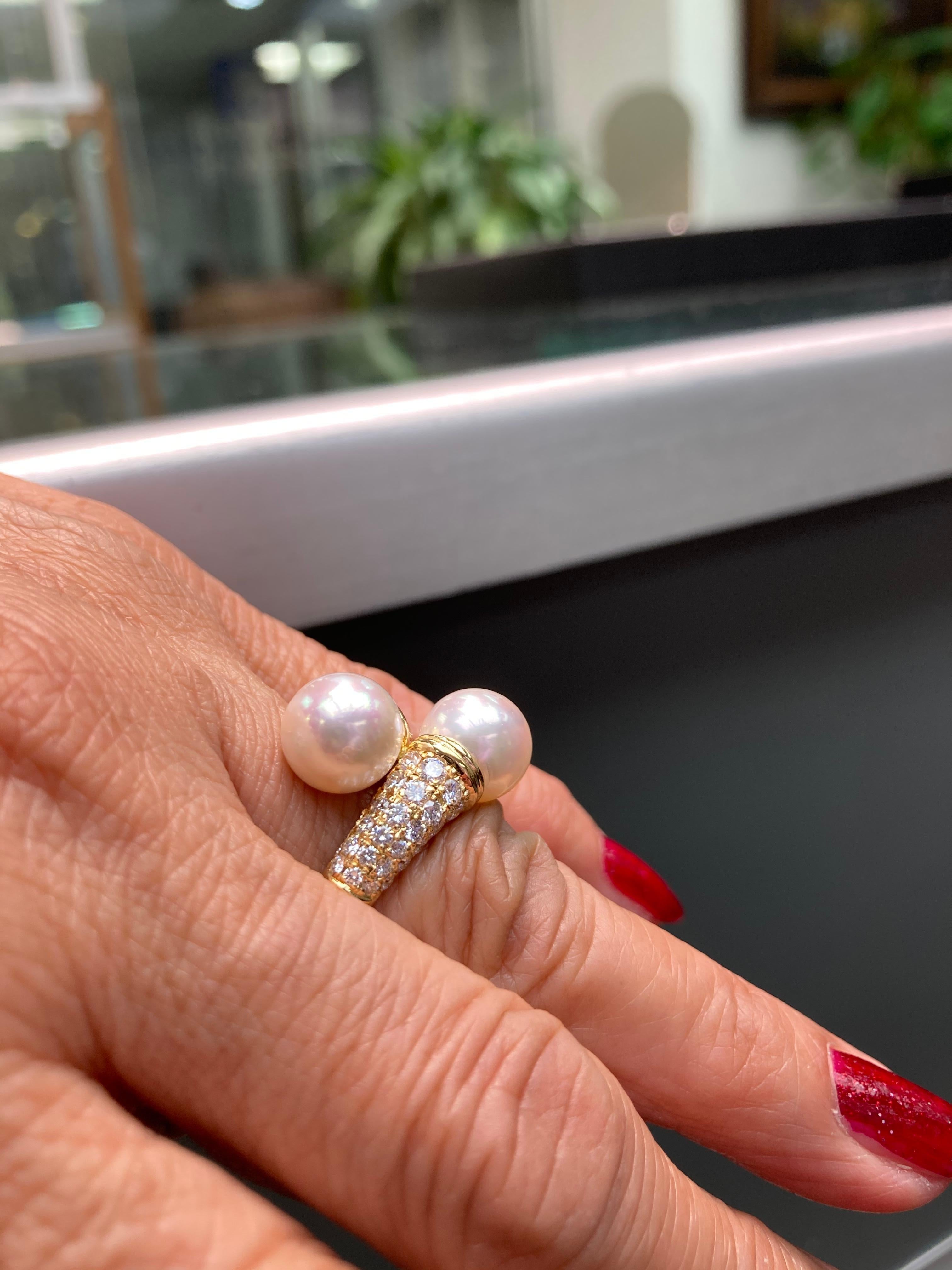 Women's Cultured Pearl Diamond Yellow Gold Bypass Ring