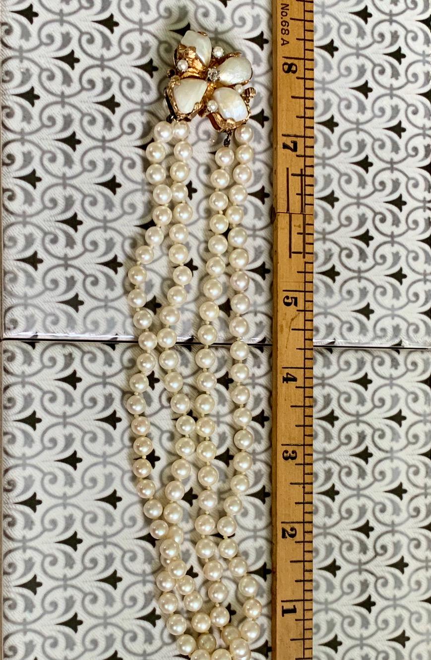 Cultured Pearl Double Strand Necklace and Diamond and 14 Karat Yellow Gold Clasp 5