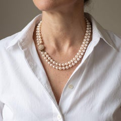 Cultured Pearl Double Strand Necklace with 9KT Gold Clasp, Circa 1960s