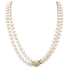 Cultured Pearl Double Strand Necklace with 9KT Gold Clasp, Circa 1960s