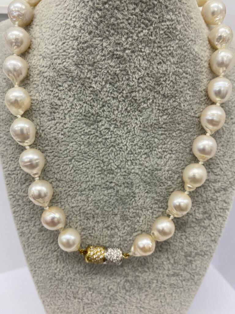 Art Deco Cultured Pearl Drop Necklace + 18ct Gold Clasp Set with 1.0ct Diamonds For Sale