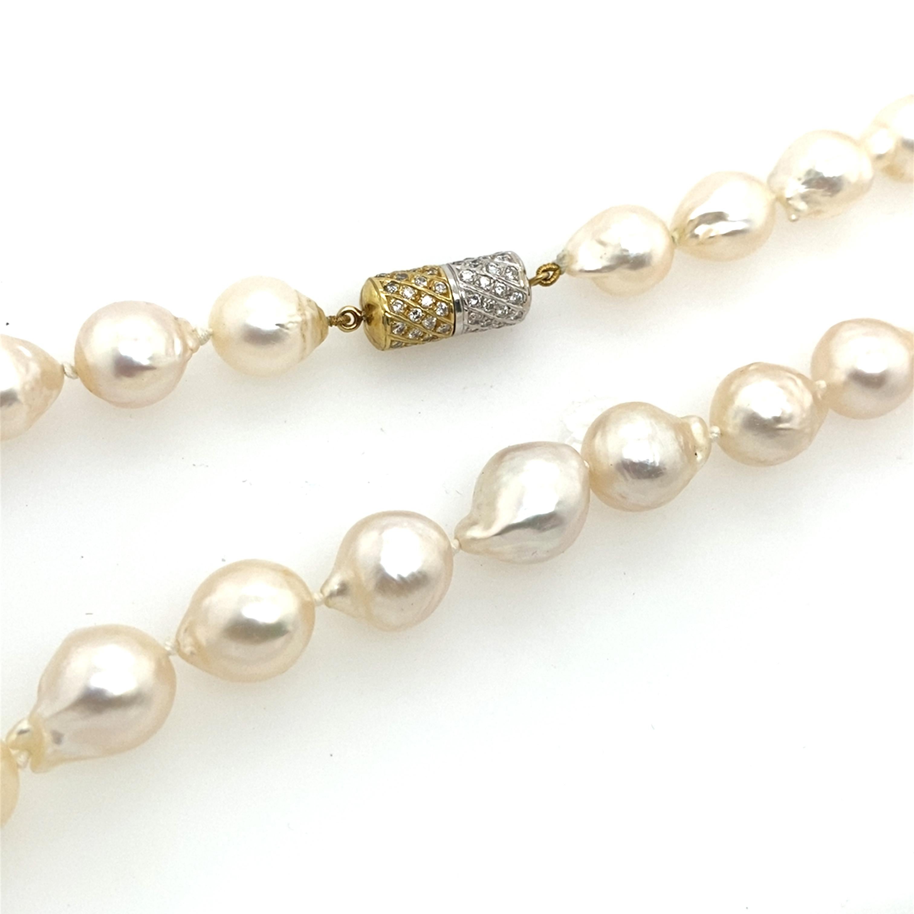Round Cut Cultured Pearl Drop Necklace + 18ct Gold Clasp Set with 1.0ct Diamonds For Sale