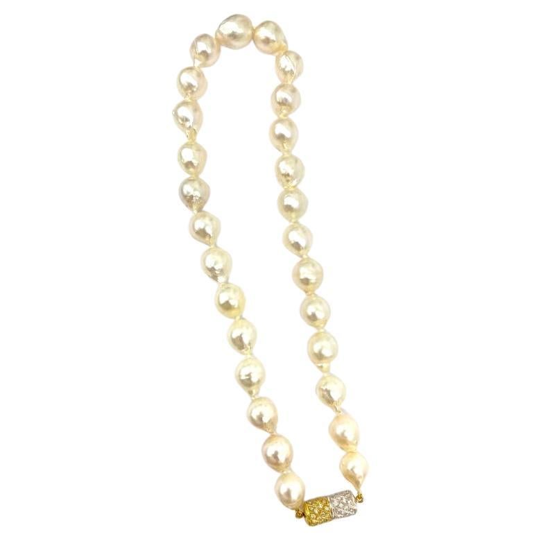 Cultured Pearl Drop Necklace + 18ct Gold Clasp Set with 1.0ct Diamonds For Sale