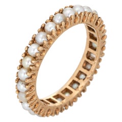 Cultured Pearl Eternity Ring 14k Yellow Gold Vintage Jewelry Stacking Band