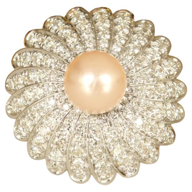 Bague en or massif 14K avec fleur de perle de culture et diamant (certifié) en vente