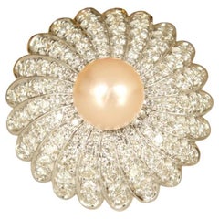 Bague en or massif 14K avec fleur de perle de culture et diamant (certifié)
