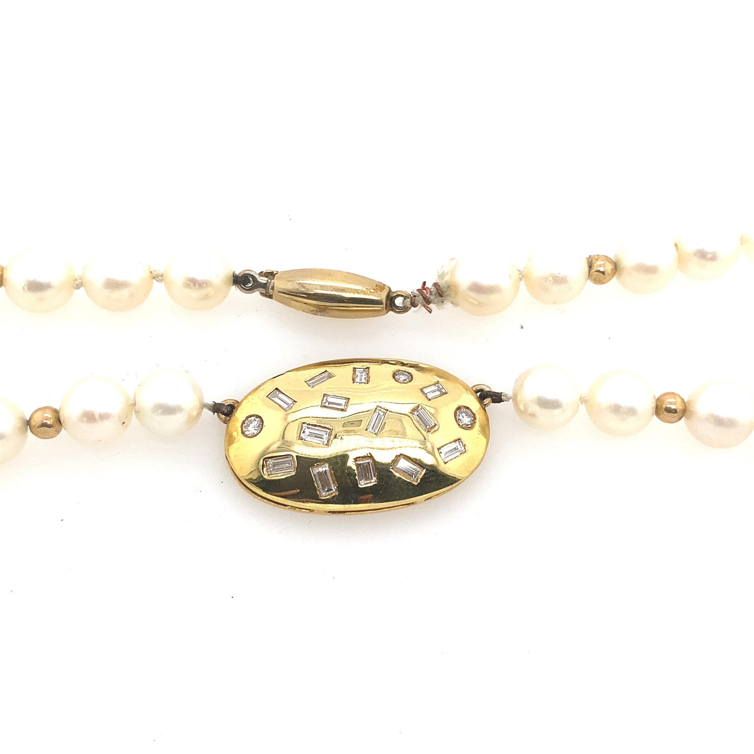 Oval Cut Cultured Pearl & Gold Bead Necklace with Large Oval Pendant & 1ct of Diamonds For Sale