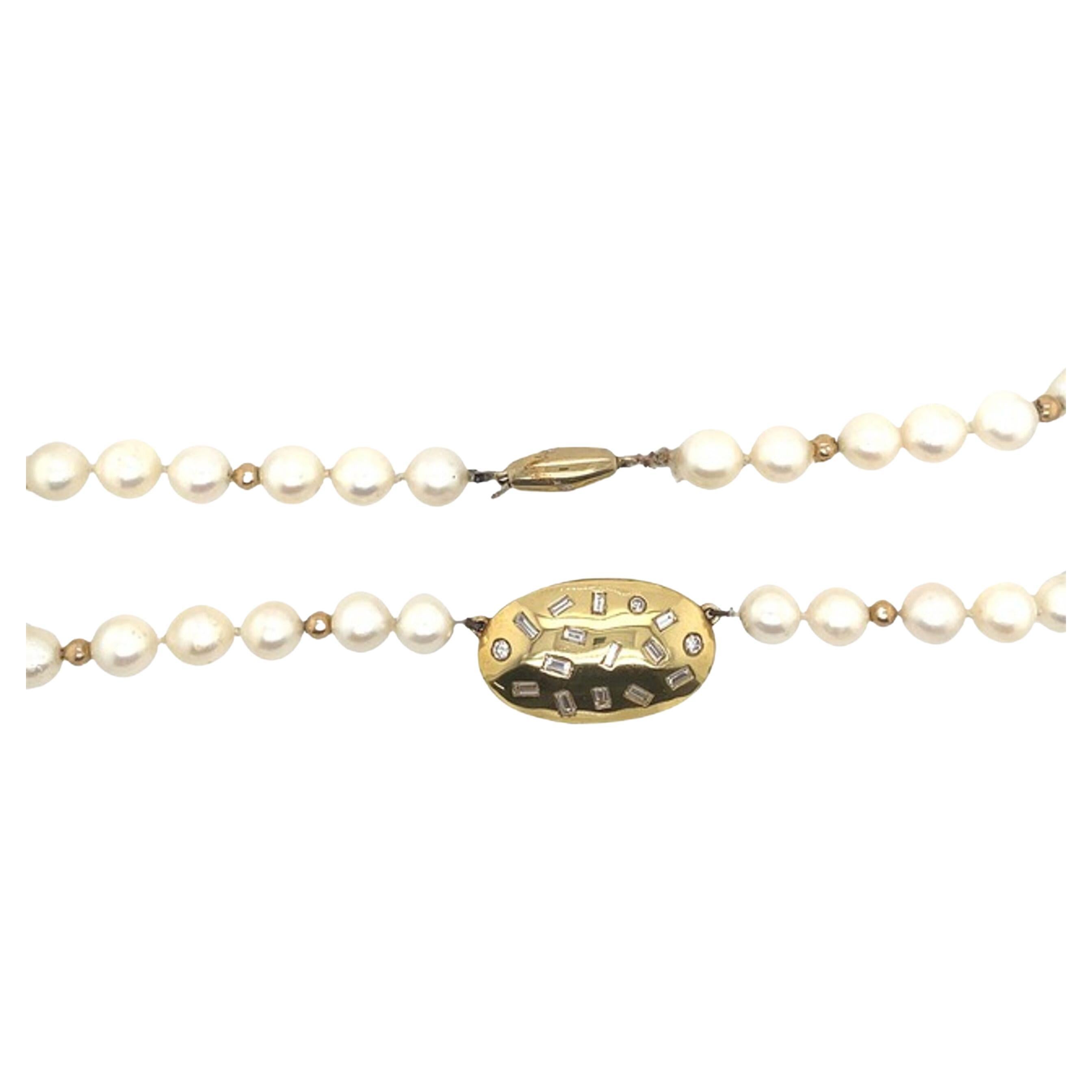 Cultured Pearl & Gold Bead Necklace with Large Oval Pendant & 1ct of Diamonds For Sale